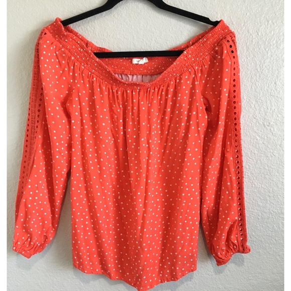 Maurices Red Polka Dot Off Shoulder Blouse Medium - Picture 2 of 7